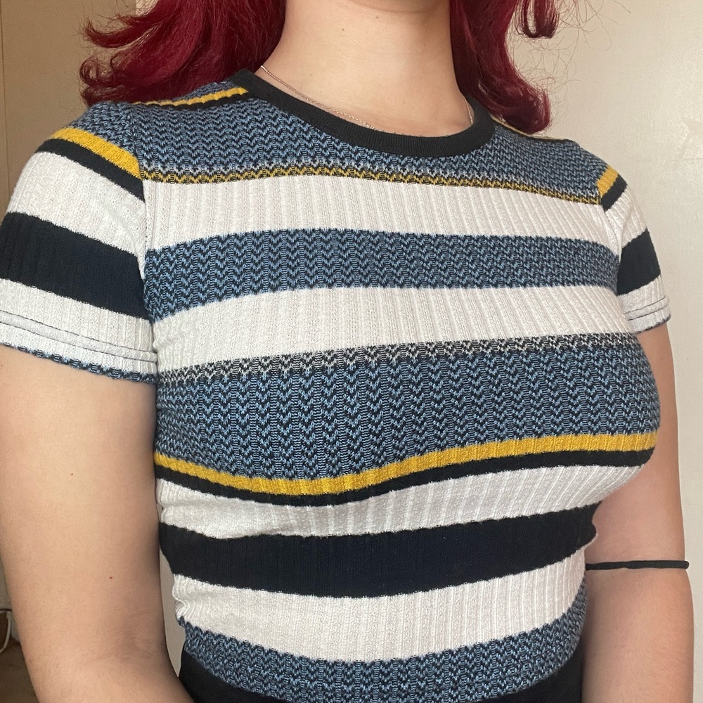 Striped Knit Top - Blue, Yellow, Black, White